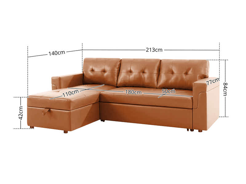 Auden Pull Out Sofa Bed with Storage Chaise PU Brown