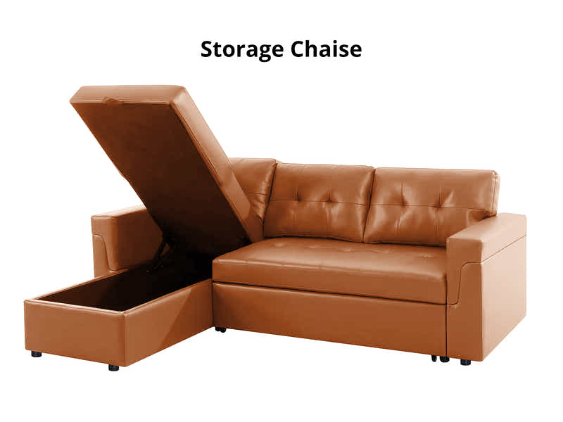 Auden Pull Out Sofa Bed with Storage Chaise PU Brown