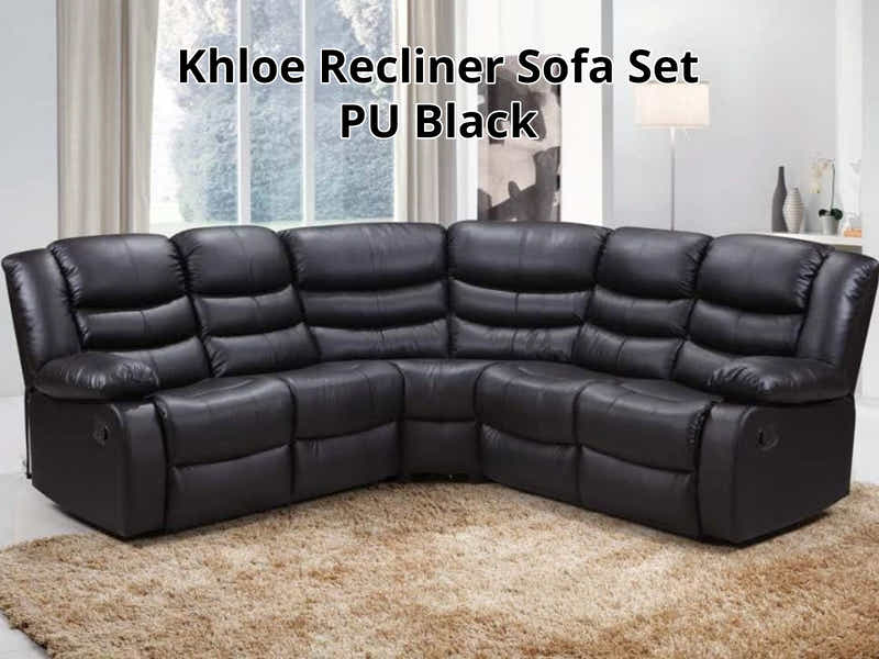 Khloe Recliner Sofa Set PU Black