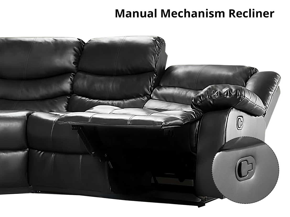 Khloe Recliner Sofa Set PU Black