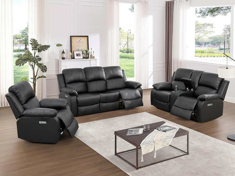 DS Evely Electric Recliner Sofa Set Black