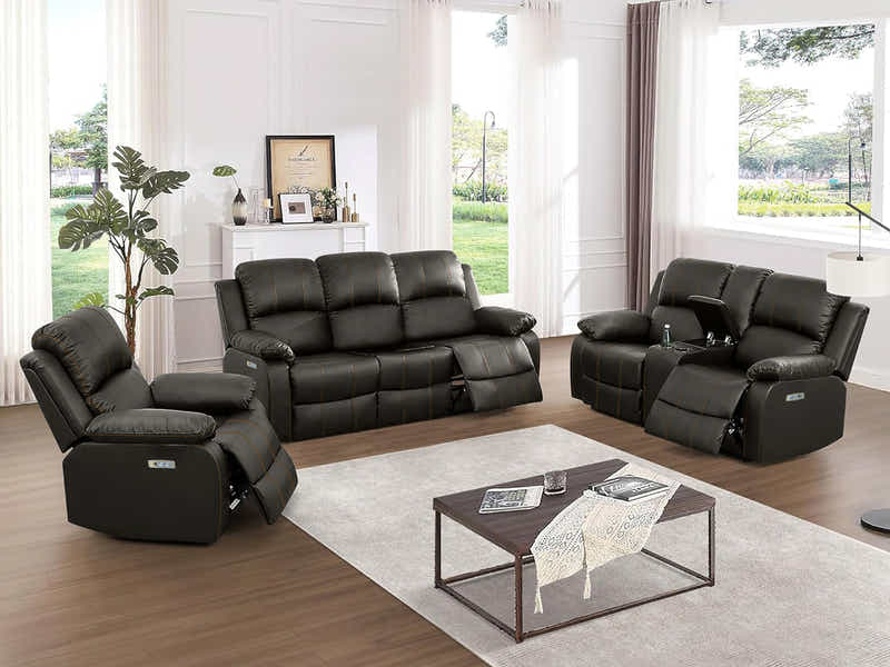 DS Evely Electric Recliner Sofa Set Brown