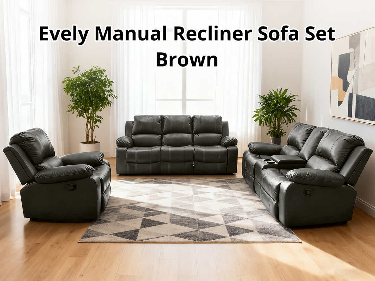 Evely Manual Recliner Sofa Set Brown