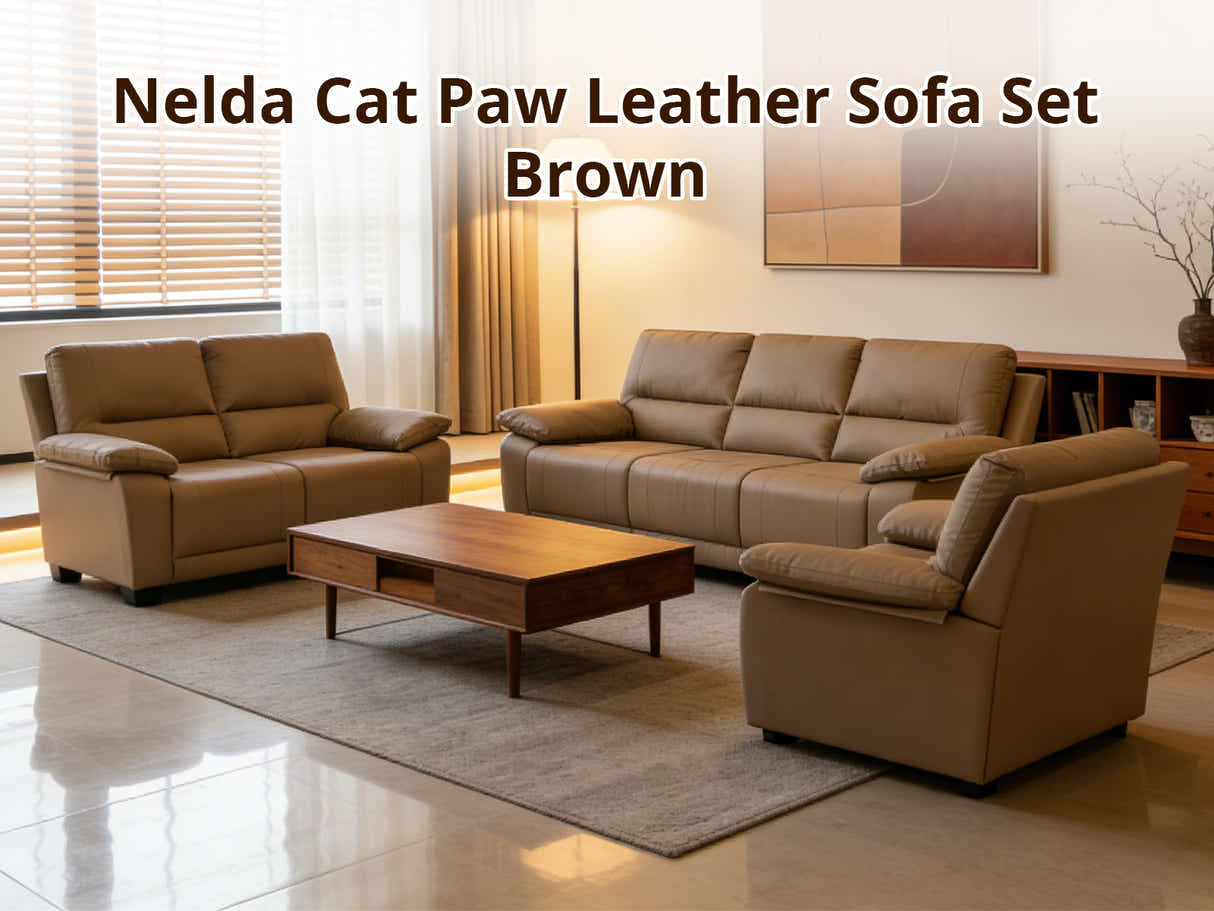 Nelda Cat Paw Leather Sofa Set Brown