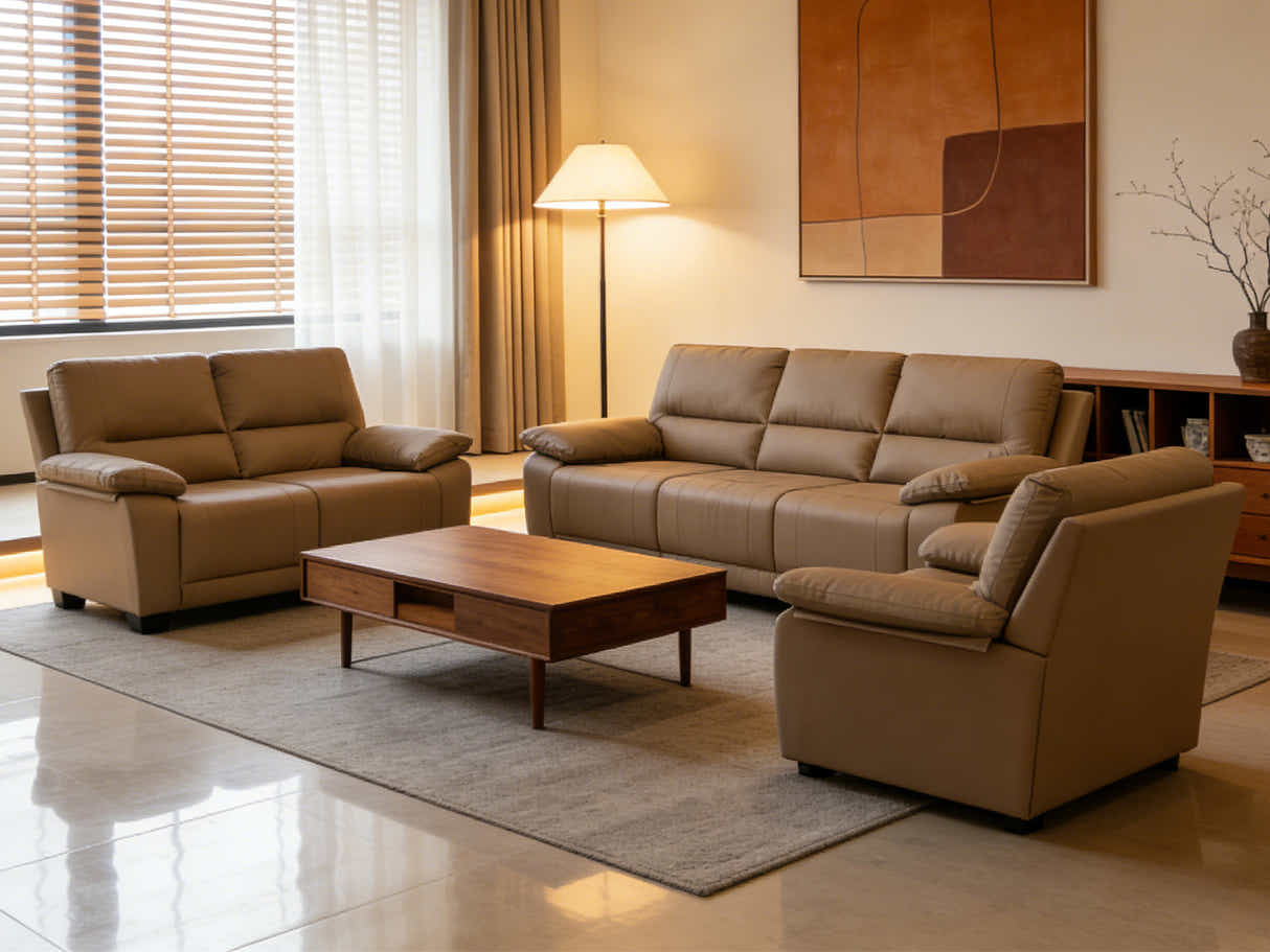 Nelda Cat Paw Leather Sofa Set Brown