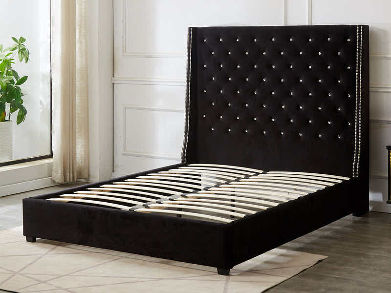 Aria Velvet Bed Frame Black & Xclusive Pocket Spring Mattress X20 Queen (Combo)