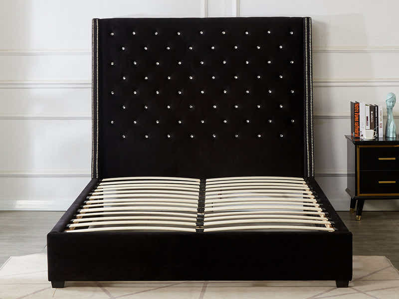 Aria Velvet Bed Frame Black & Xclusive Pocket Spring Mattress X20 Queen (Combo)