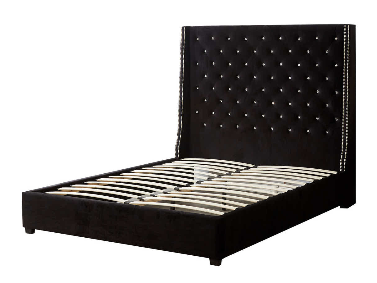 Aria Velvet Bed Frame Black & Euro Top Mattress G31 - Queen