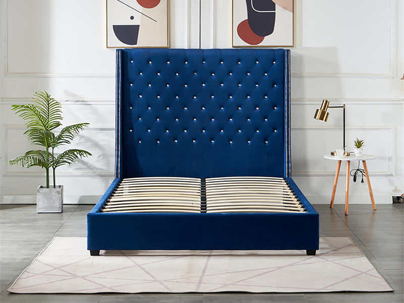 Aria Velvet Bed Frame Blue - Queen
