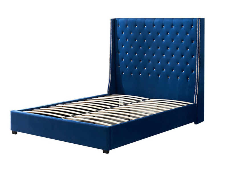 Aria Velvet Bed Frame Blue - Queen