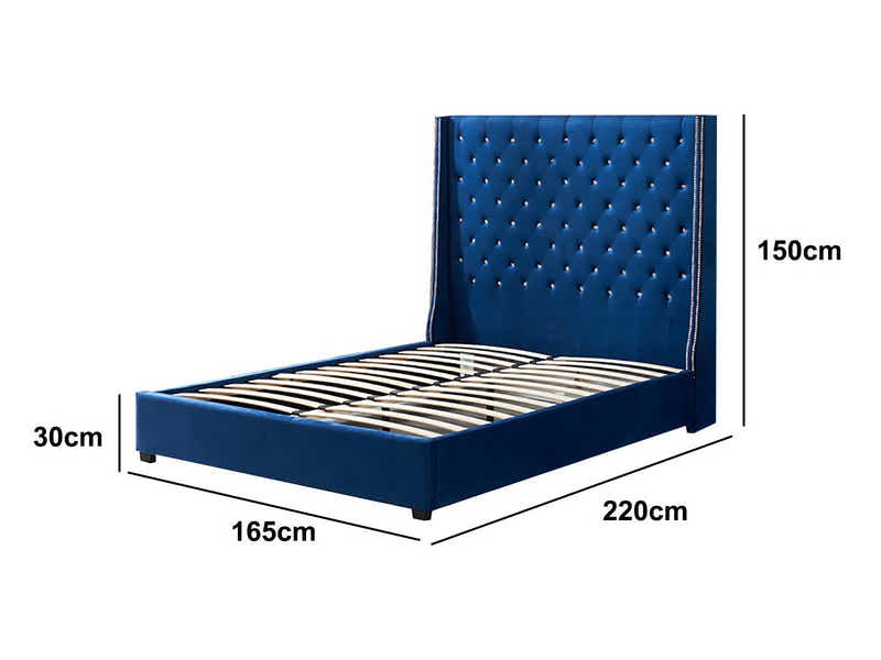 Aria Velvet Bed Frame Blue - Queen