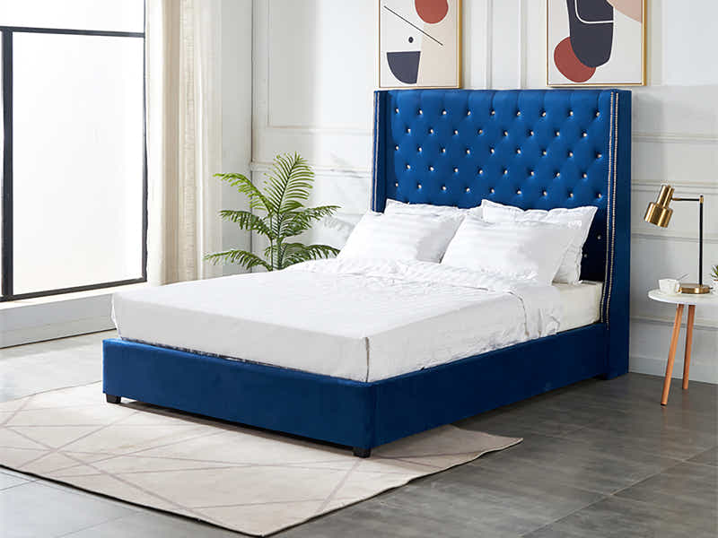 Aria Velvet Bed Frame Blue - Queen