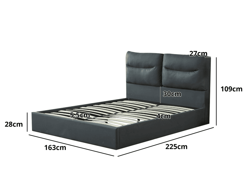 Greta PU Bed Frame Dark Grey - Queen