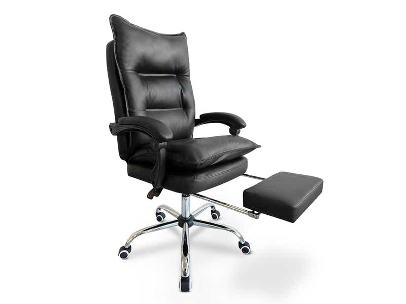 Home Office Desk with Storage Black & New Markus Office Chair with Footrest PU Black (Combo)