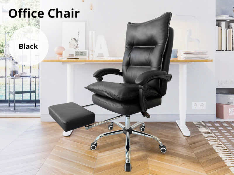 Home Office Desk with Storage Black & New Markus Office Chair with Footrest PU Black (Combo)