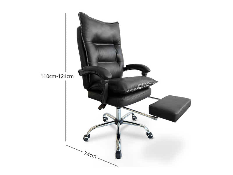 Home Office Desk with Storage Black & New Markus Office Chair with Footrest PU Black (Combo)