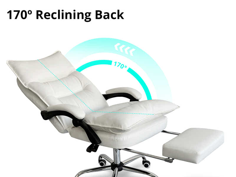 Irina L-Shaped Computer Desk & New Markus Office Chair with Footrest PU White (Combo)
