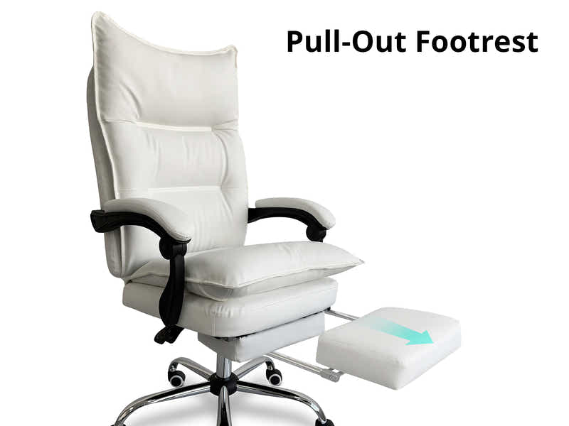 Irina L-Shaped Computer Desk & New Markus Office Chair with Footrest PU White (Combo)