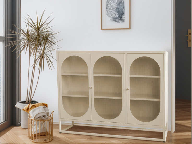 Lonna Steel 3-Door Display Cabinet - Butter Cream
