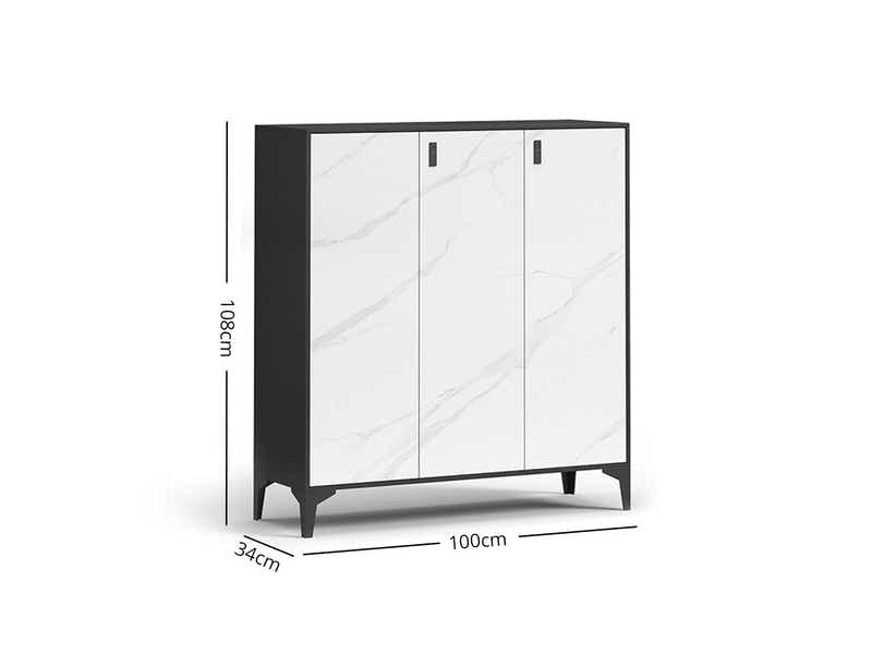 Lonna Steel 3-Door Shoe Cabinet - White Marble