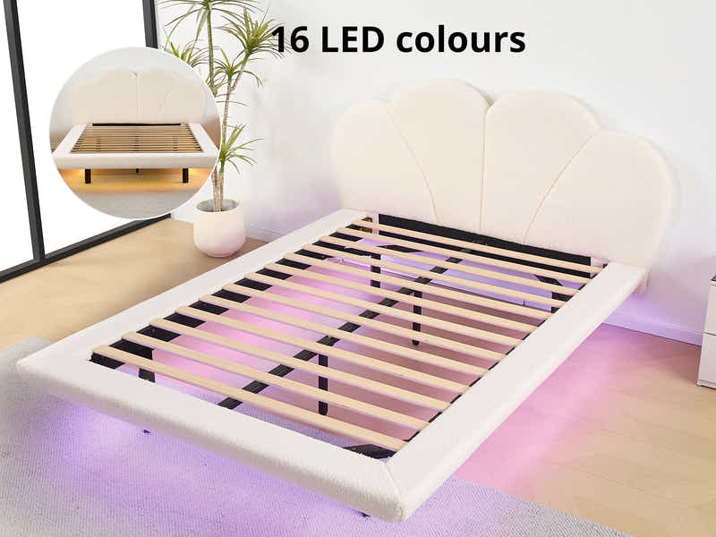 Joleen Boucle Bed Frame Cream & PIL20 Mattress with Pillows - Queen