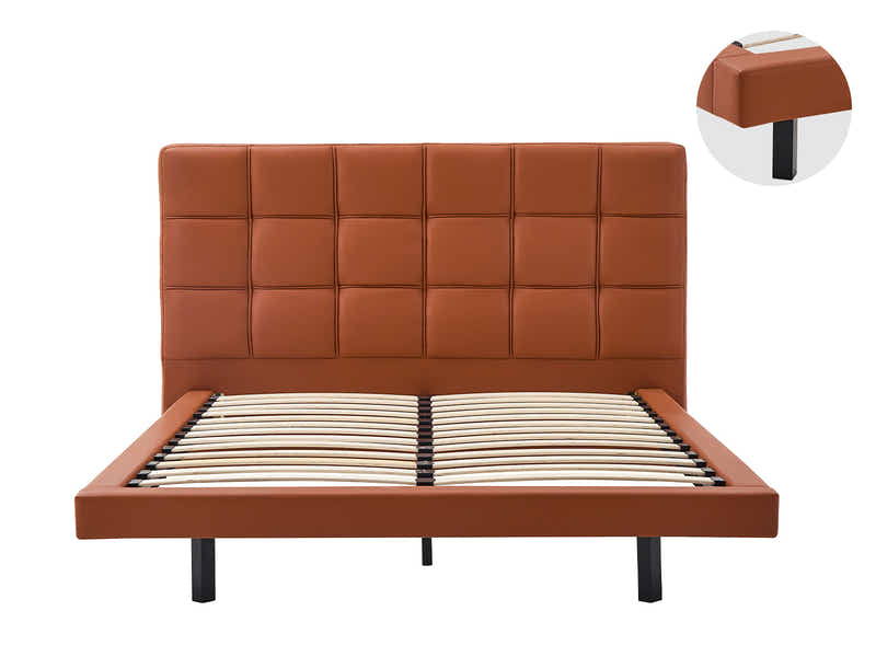 Kalyn PU Bed Frame Orange - Queen