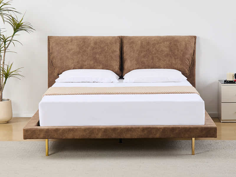 Rowina PU Bed Frame Khaki - Queen
