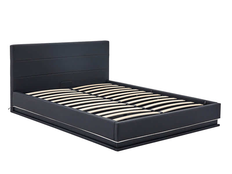 Harold Storage Bed with LED Light PU Black - Queen