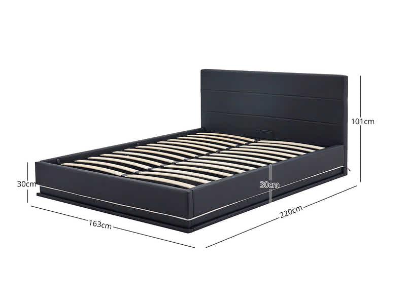 Harold Storage Bed with LED Light PU Black - Queen