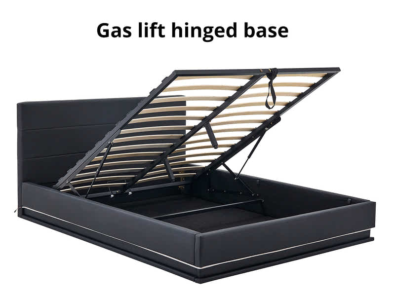 Harold Storage Bed with LED Light PU Black - Queen