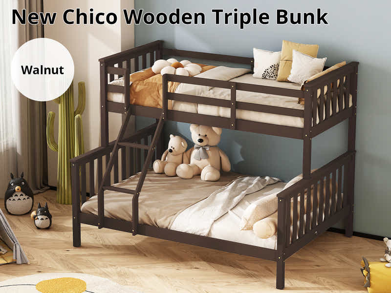 New Chico Triple Bunk Bed - Walnut