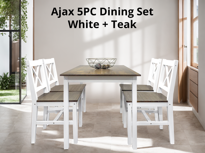 Ajax 5-Piece Dining Set - White & Teak