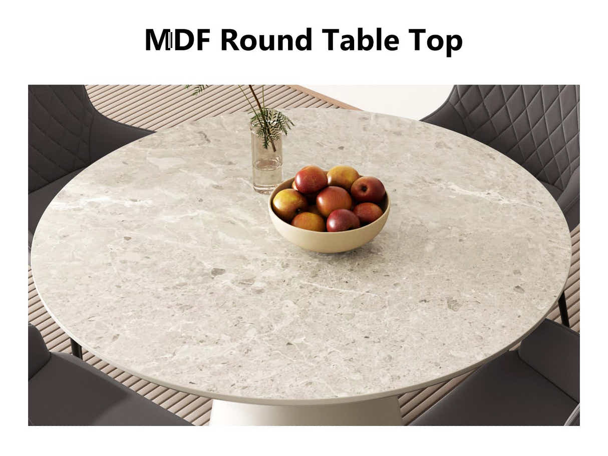 Kaila Round Dining Table - 120 cm & Walnut Bonded Leather Dining Chair - Set of 4