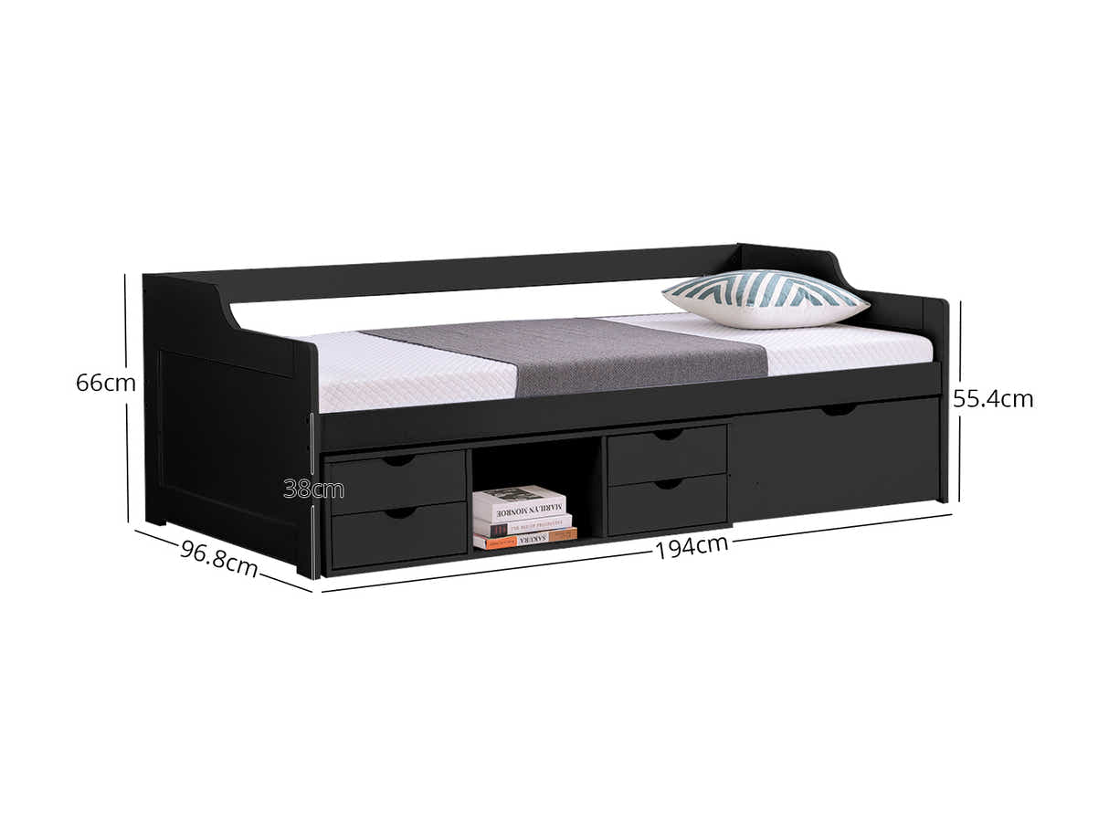Herb Daybed with Drawers - Black