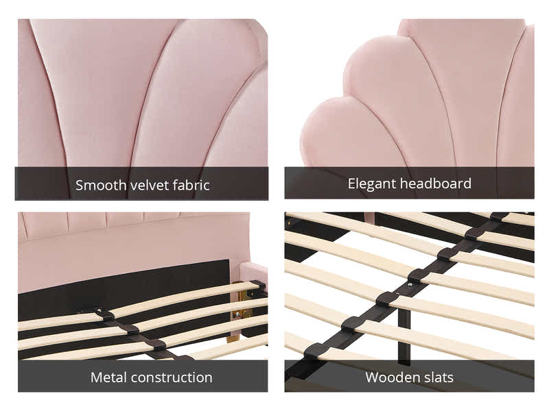 Perrie Velvet Bed Frame Pink - King Single