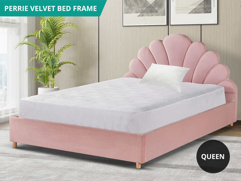 Perrie Velvet Bed Frame Pink - Queen