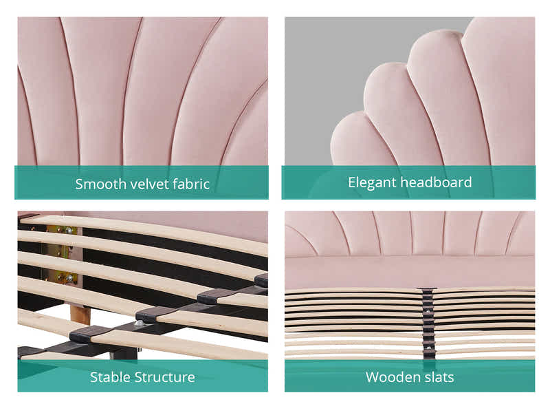 Perrie Velvet Bed Frame Pink - Queen