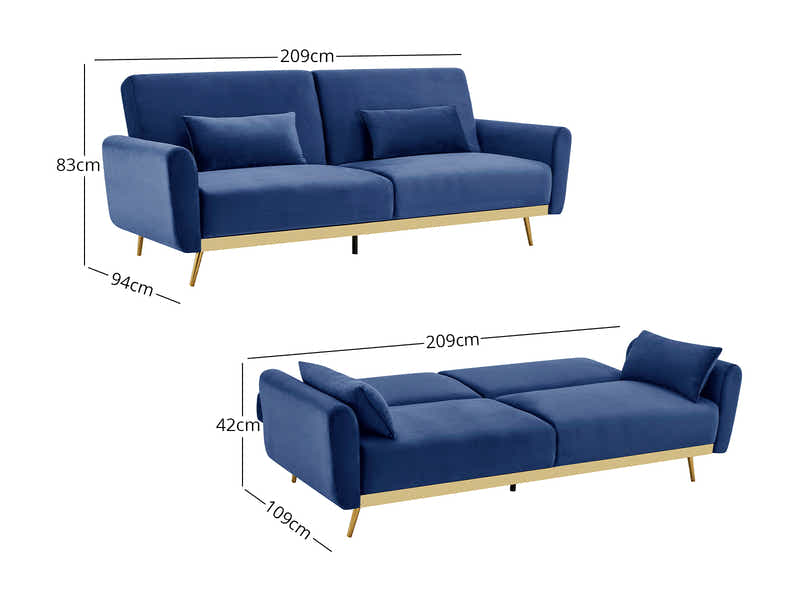 Limpley Velvet Sofa Bed - Blue