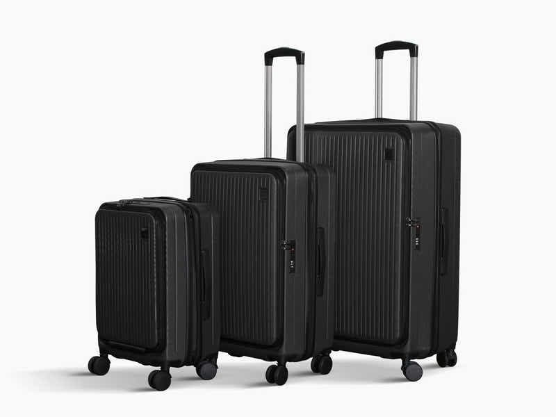 3-Piece Front Open Luggage Set – Black