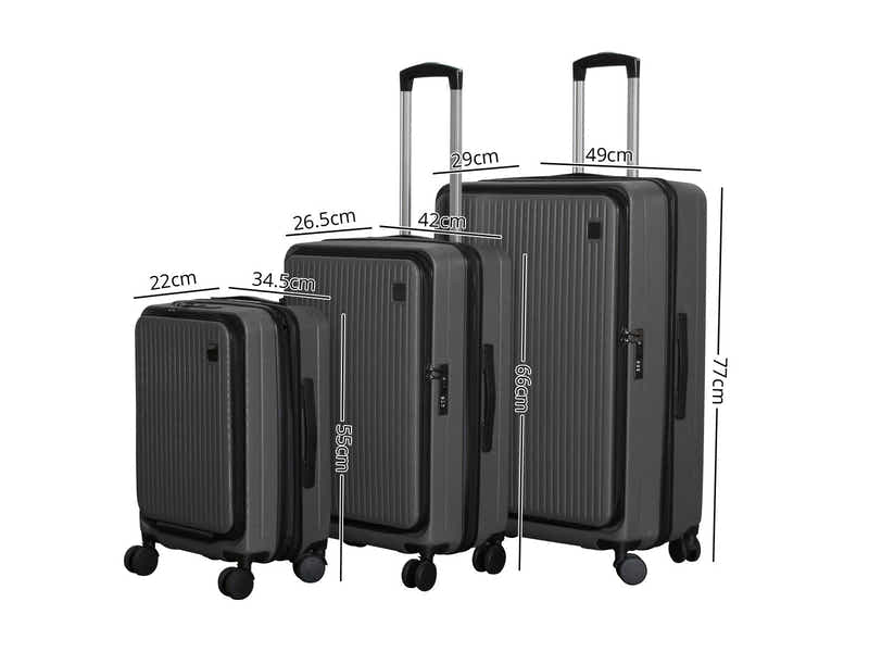 Luggage Set 3pcs front open grey