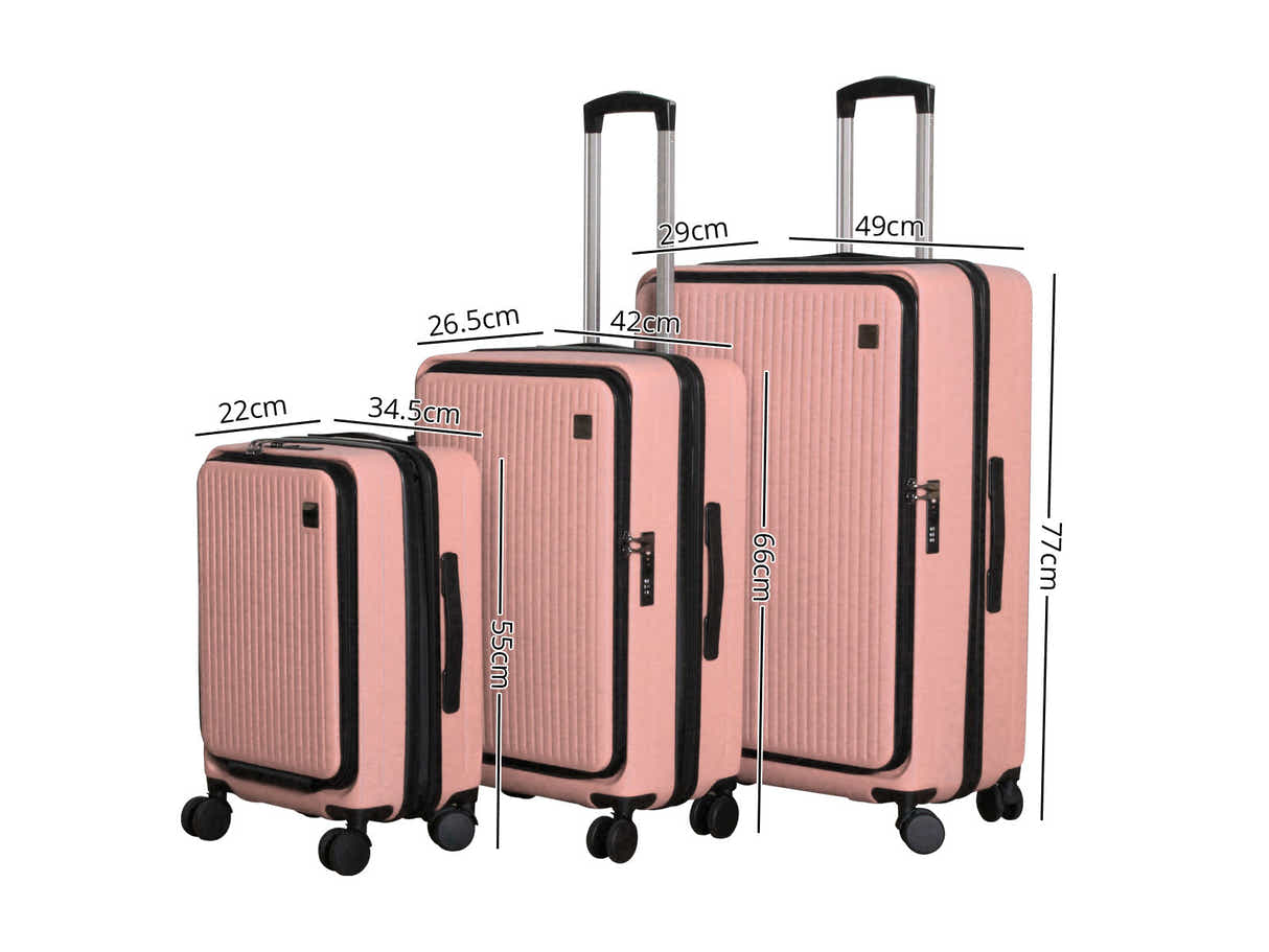 3-Piece Front Open Luggage Set – Rose Gold
