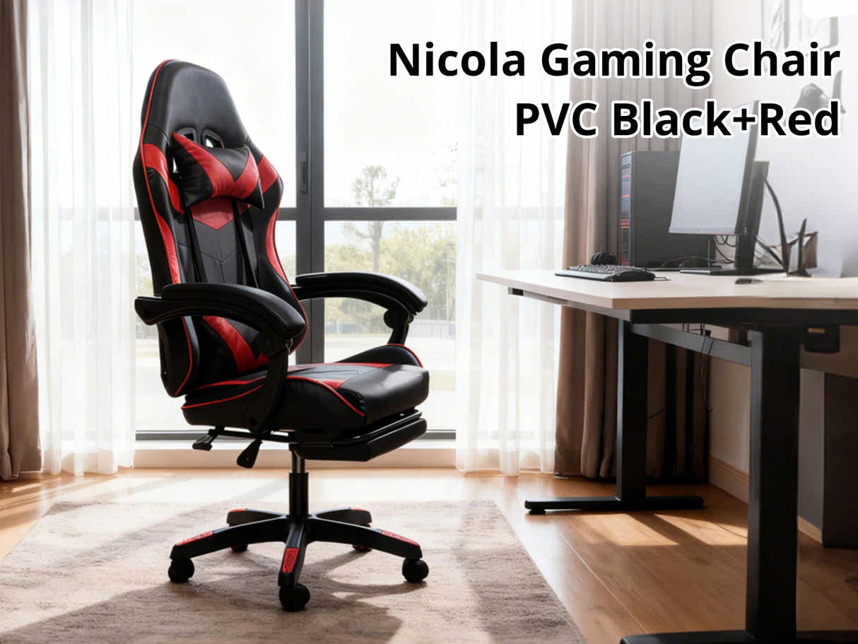 Gaming Table L2R Right 160CM & Nicola Gaming chair PVC Black+Red