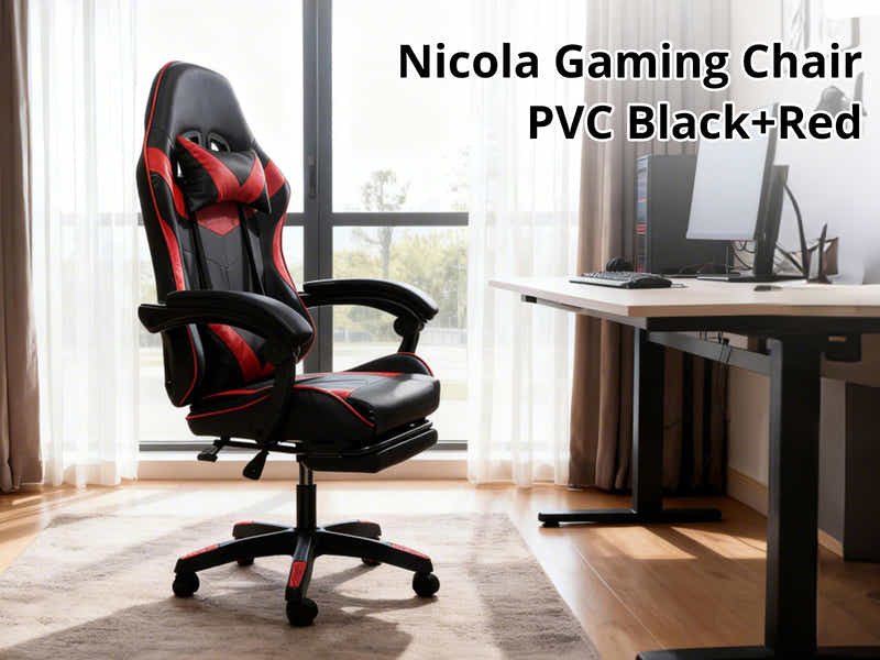 Gaming Table R6 140cm & Nicola Gaming chair PVC Black+Red