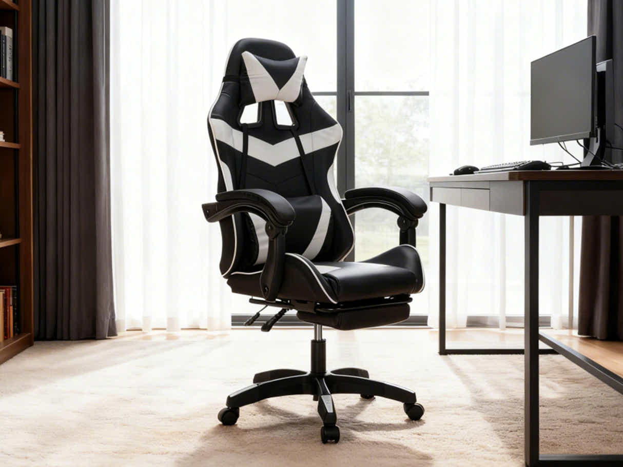 Gaming Table L2L LEFT 160CM & Nicola Gaming chair PVC Black+White