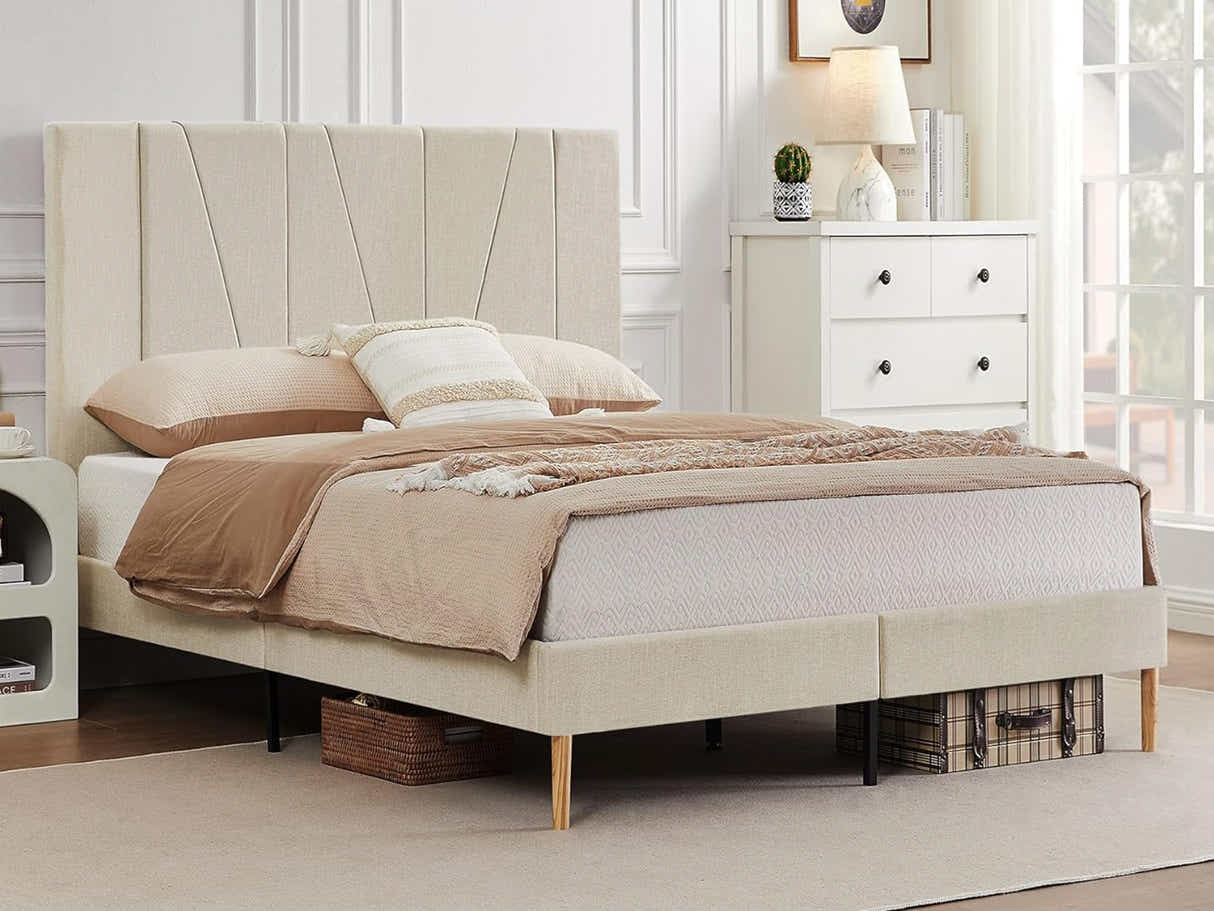Jervis Linen Bed Frame Beige - Queen