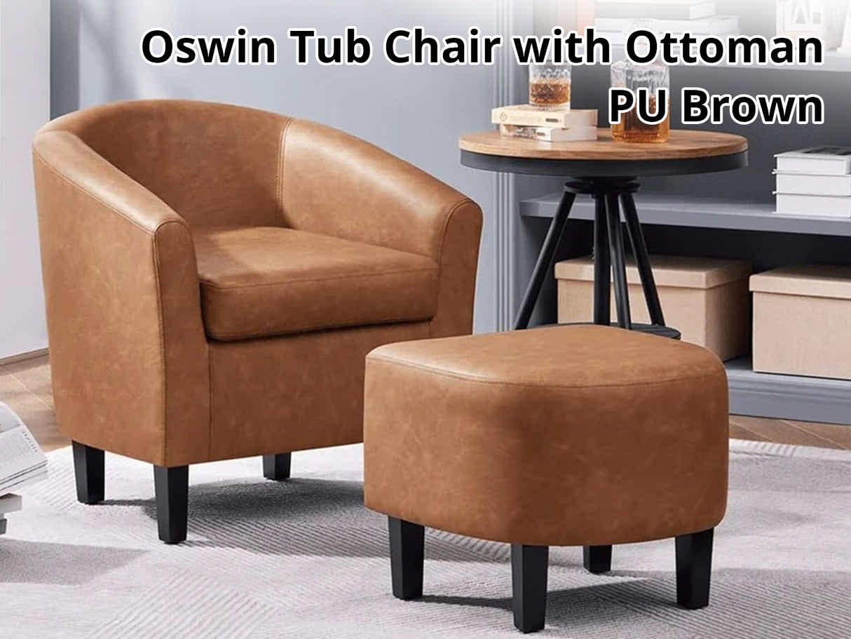 Oswin Tub Chair with Ottoman PU Brown