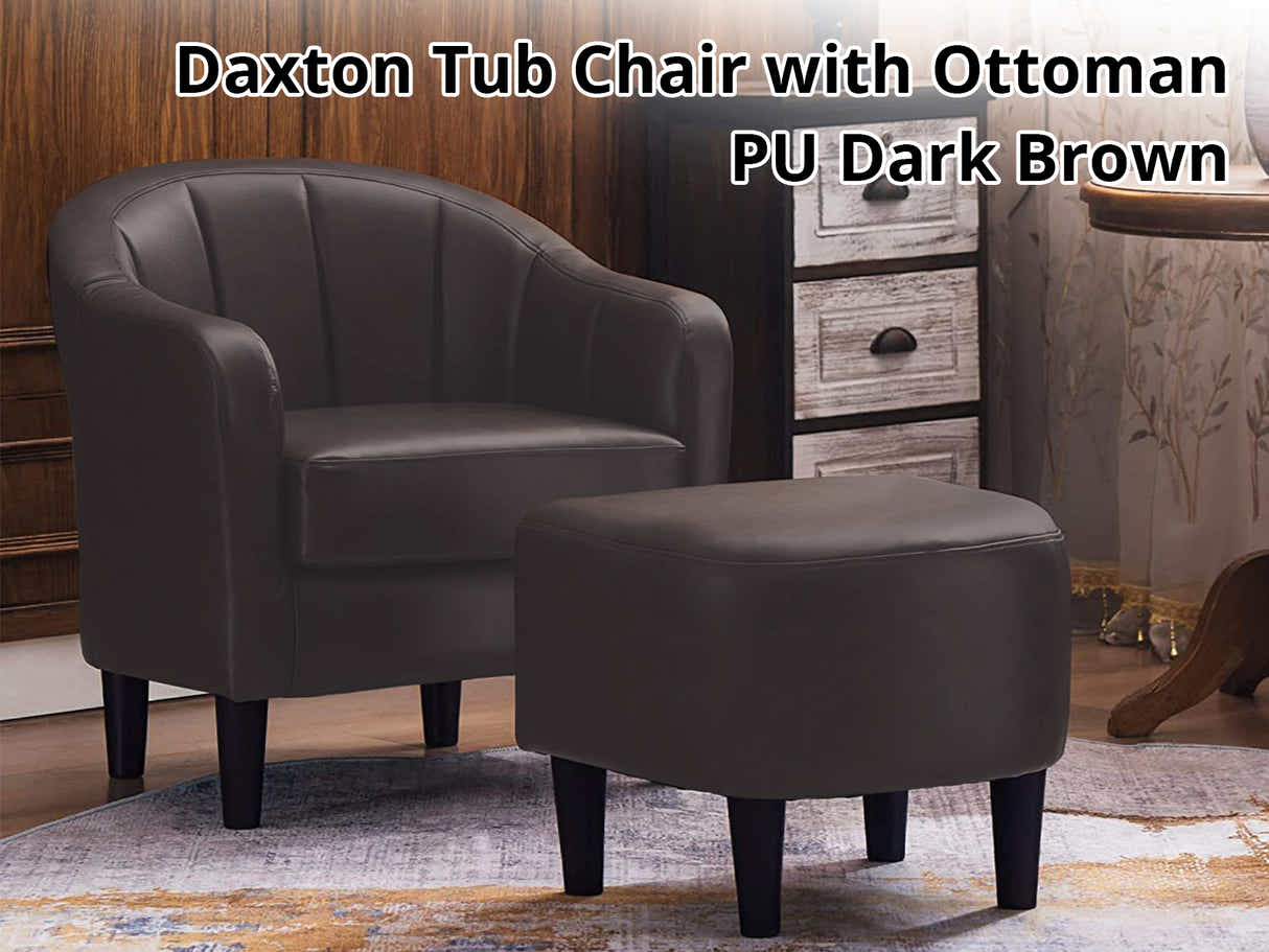 Daxton Tub Chair with Ottoman PU Dark Brown