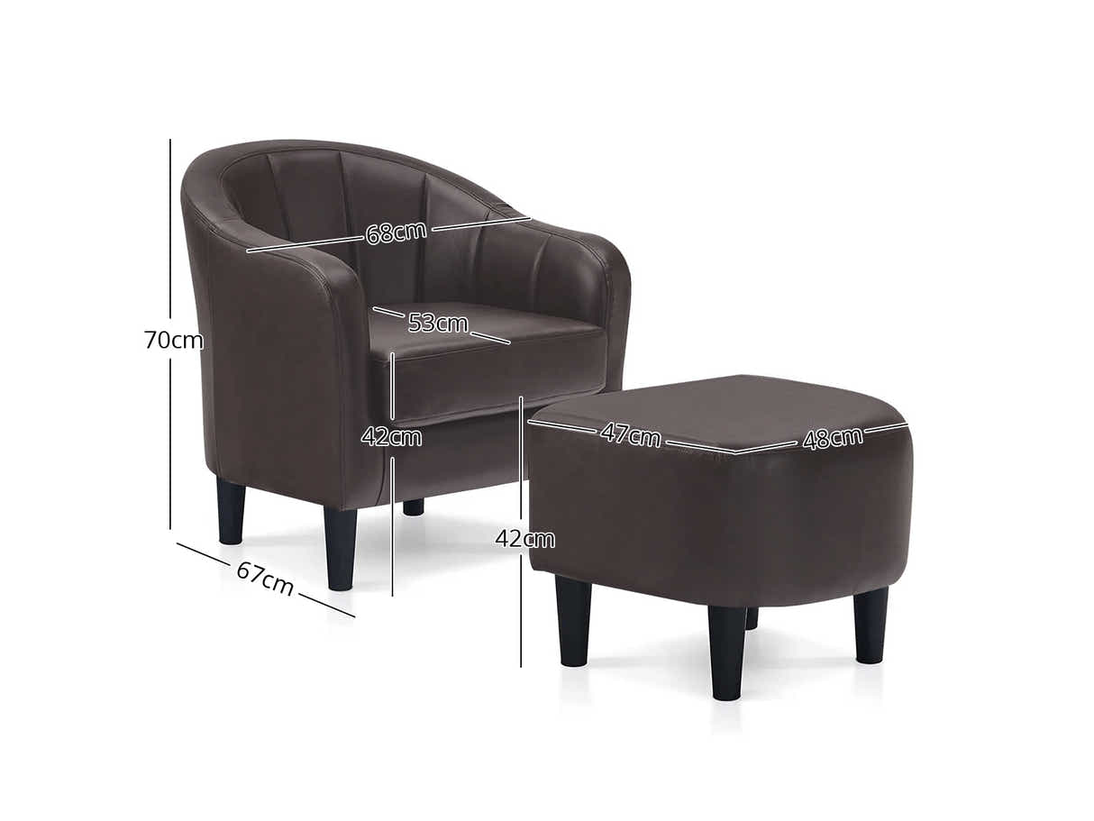 Daxton Tub Chair with Ottoman PU Dark Brown