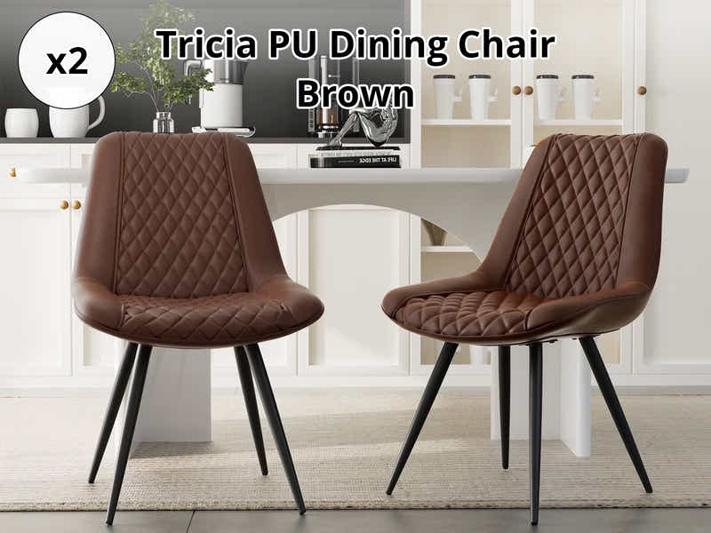 Tricia PU Dining Chair x2 Brown