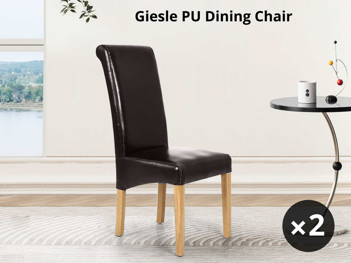 Grey Marble Look Dining Table - 160 cm & Giesle PU Dining Chair Dark Brown x6